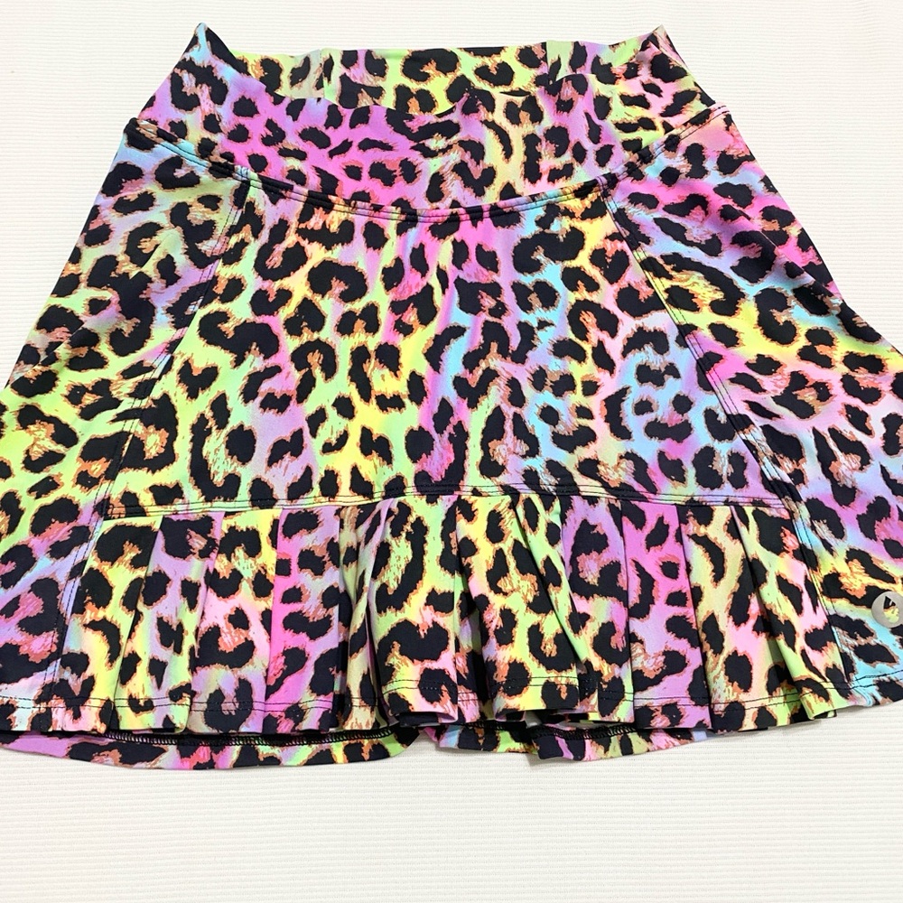 Dona Jo Flirty Mini Skirt Skort Multicolor Rainbow Leopard Print - Picture 3 of 6